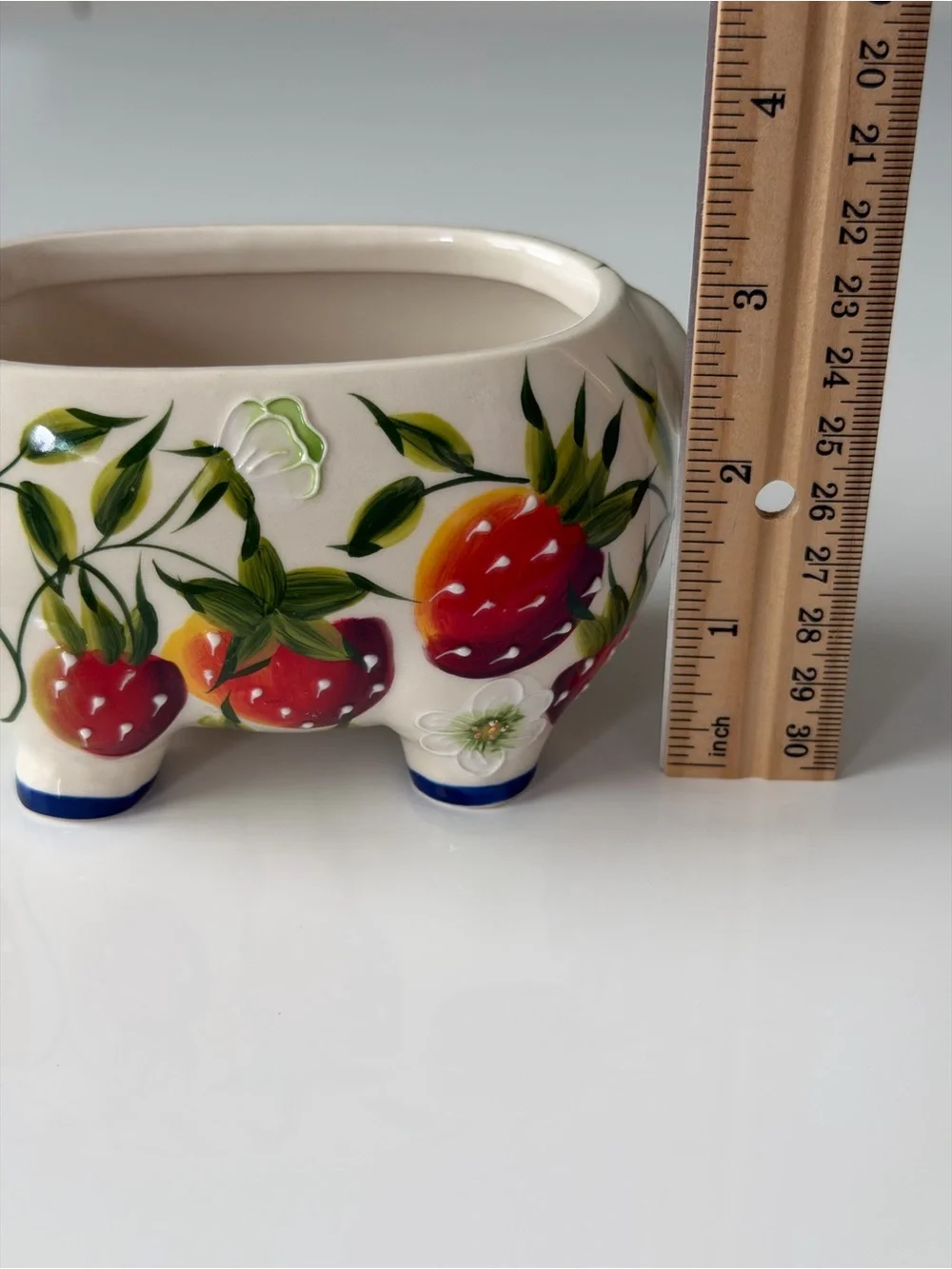 Blue Sky Heather J. McCall 2004 Hand-Painted Strawberry Pig Sugar Bowl Jam Pot